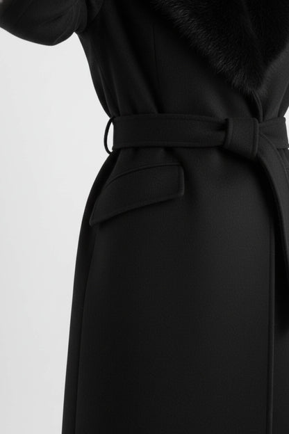 Reassuring Long coat with soft collar and belted waist for women | Caurelle