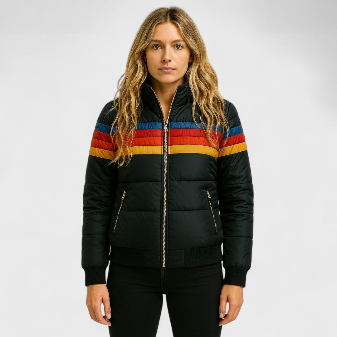 Nurturing Striped Hooded Puffer Jacket For Women | Elara