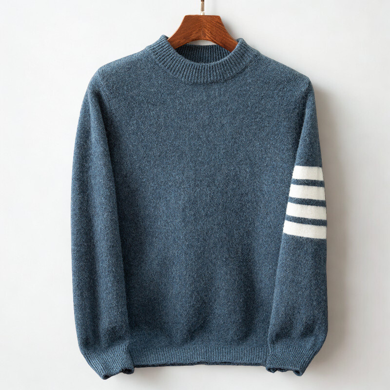 Denim Stripe Sleeve Crew Neck Sweater For Men | Raffy