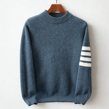 Denim Stripe Sleeve Crew Neck Sweater For Men | Raffy