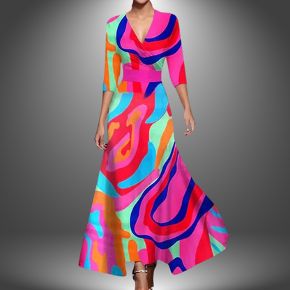 Radiant Floral V Neck Long Dress For Women | Maravelle