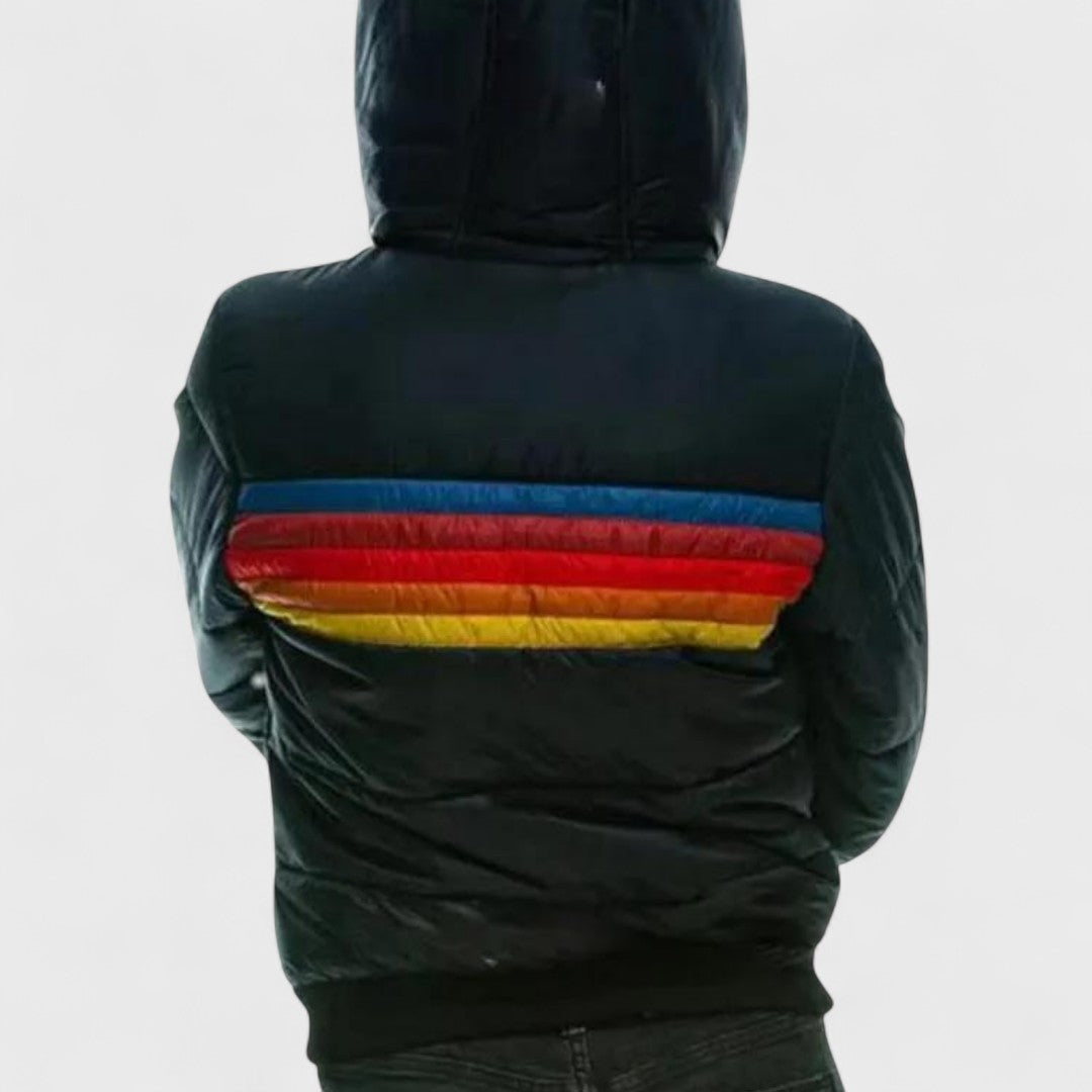 Nurturing Striped Hooded Puffer Jacket For Women | Elara