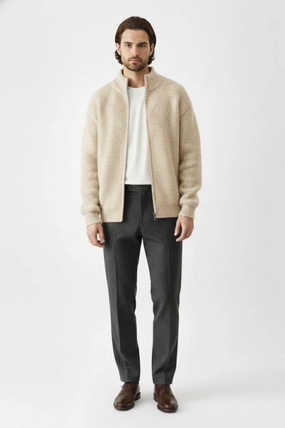 Uplifting Zip knit jumper with stand collar for men | Caurelle