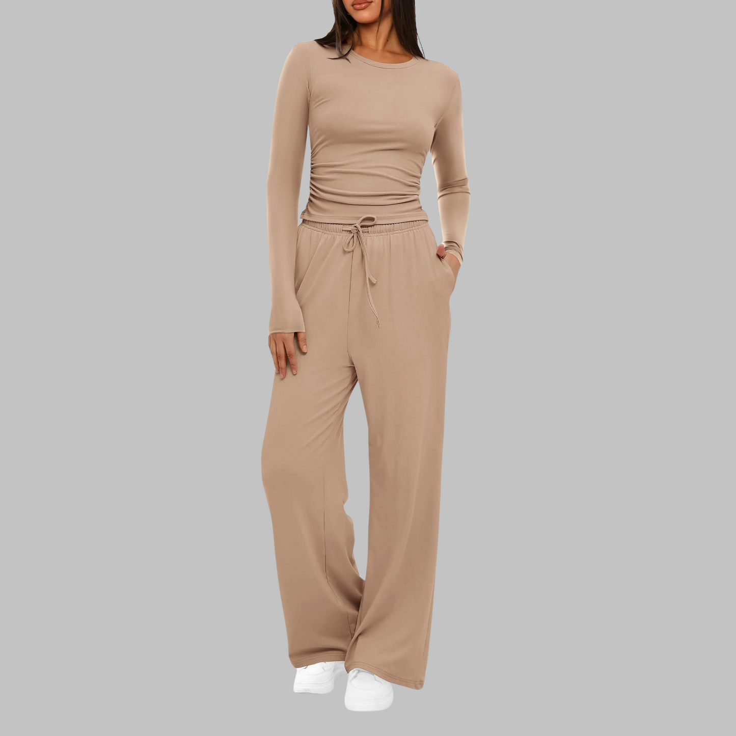 Hampstead Casual Long Sleeve Top And Wide Leg Trousers Set For Women | Eloria