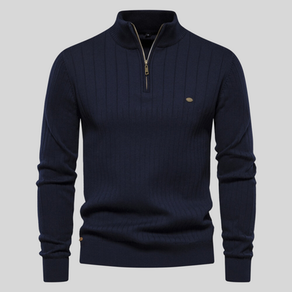 Lavender Ribbed Zip Neck Sweater for Men | Corin