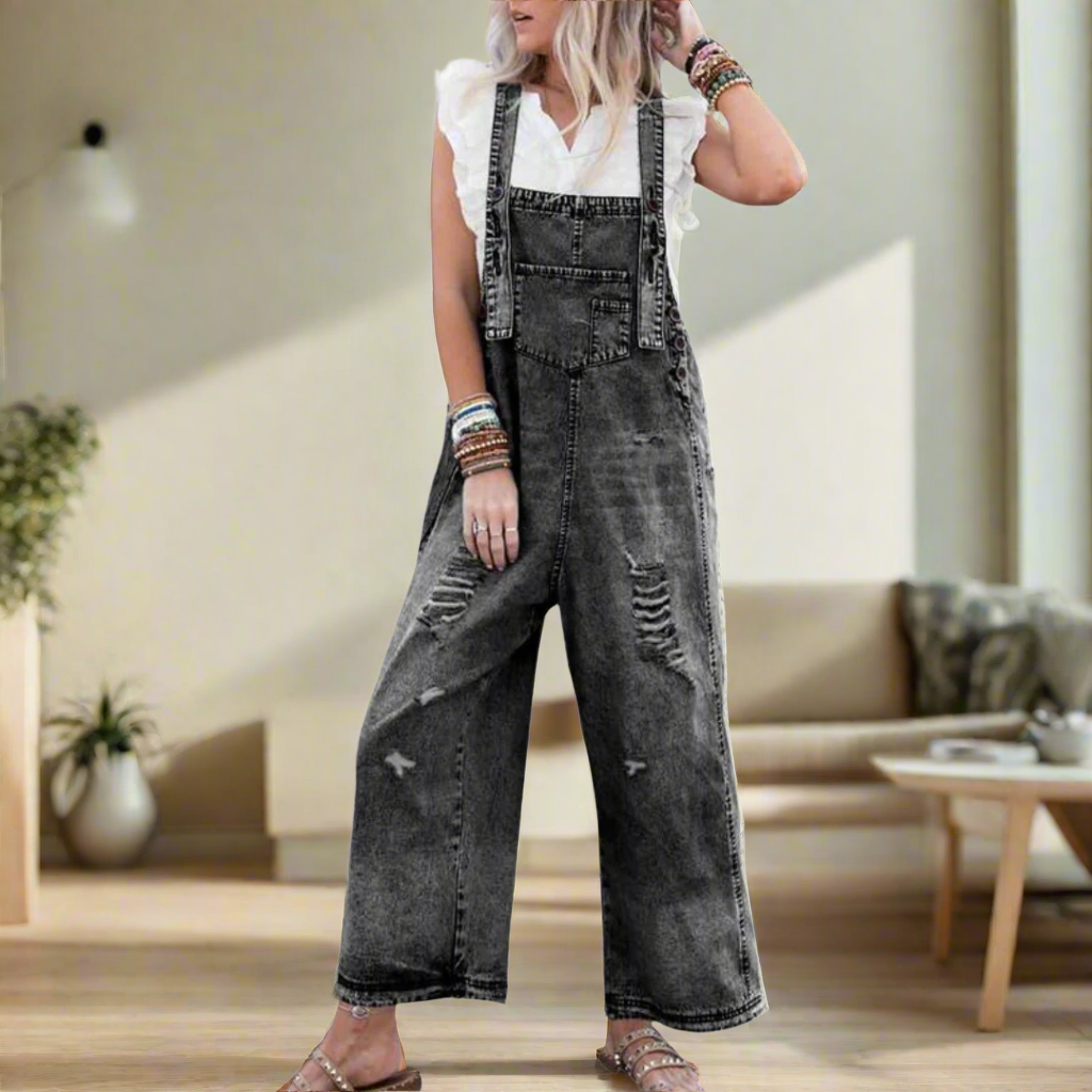 Cropped Vintage wash adjustable jumpsuit for women | Carmelita