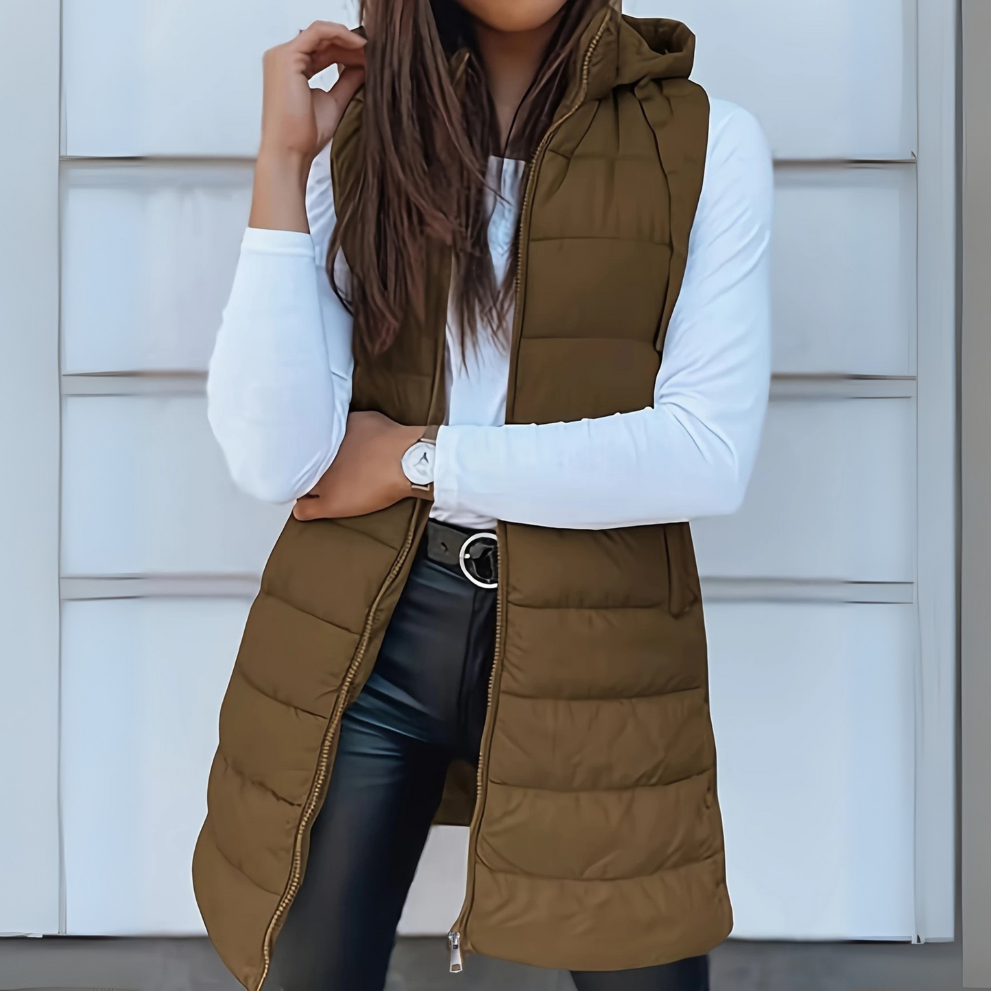 Petalled Long Quilted Hooded Gilet for Women | Arlisse