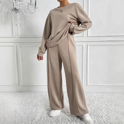 Slim Casual Long Sleeve Sweatshirt And High Waist Trousers Set For Women | Veloura