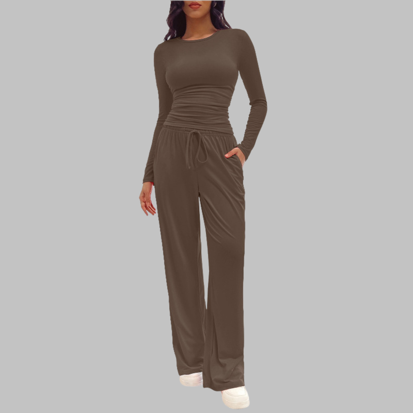 Mayfair Casual Long Sleeve Top And Wide Leg Trousers Set For Women | Virella