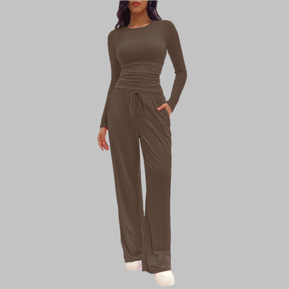 Mayfair Casual Long Sleeve Top And Wide Leg Trousers Set For Women | Virella