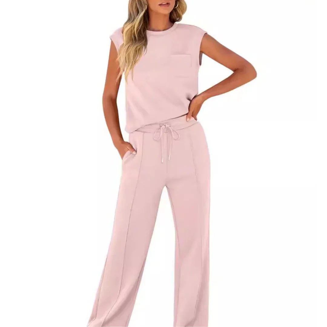 Marble Sleeveless Top And Wide Leg Trousers Set For Women | Eliana