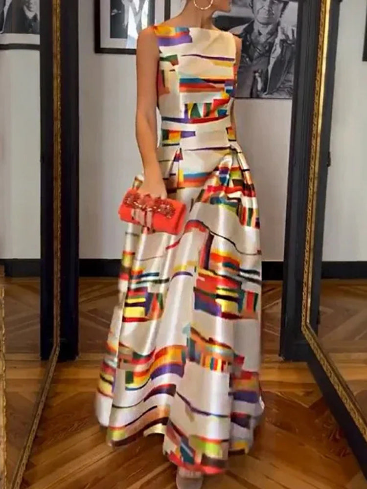 Bold Geometric Print Sleeveless Dress For Women | Isabel