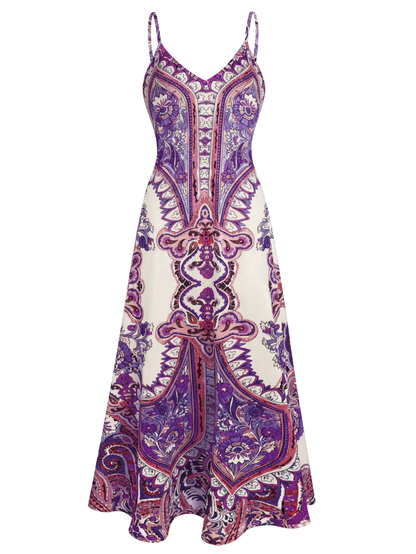 Buttoned Boho Floral Print Sleeveless Dress For Women | Maravelle