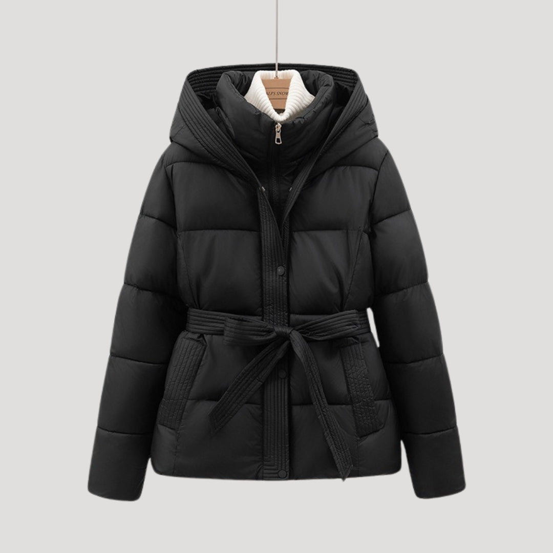Valley Belted hooded puffer jacket for women | Elara