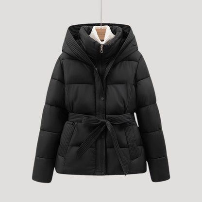Valley Belted hooded puffer jacket for women | Elara