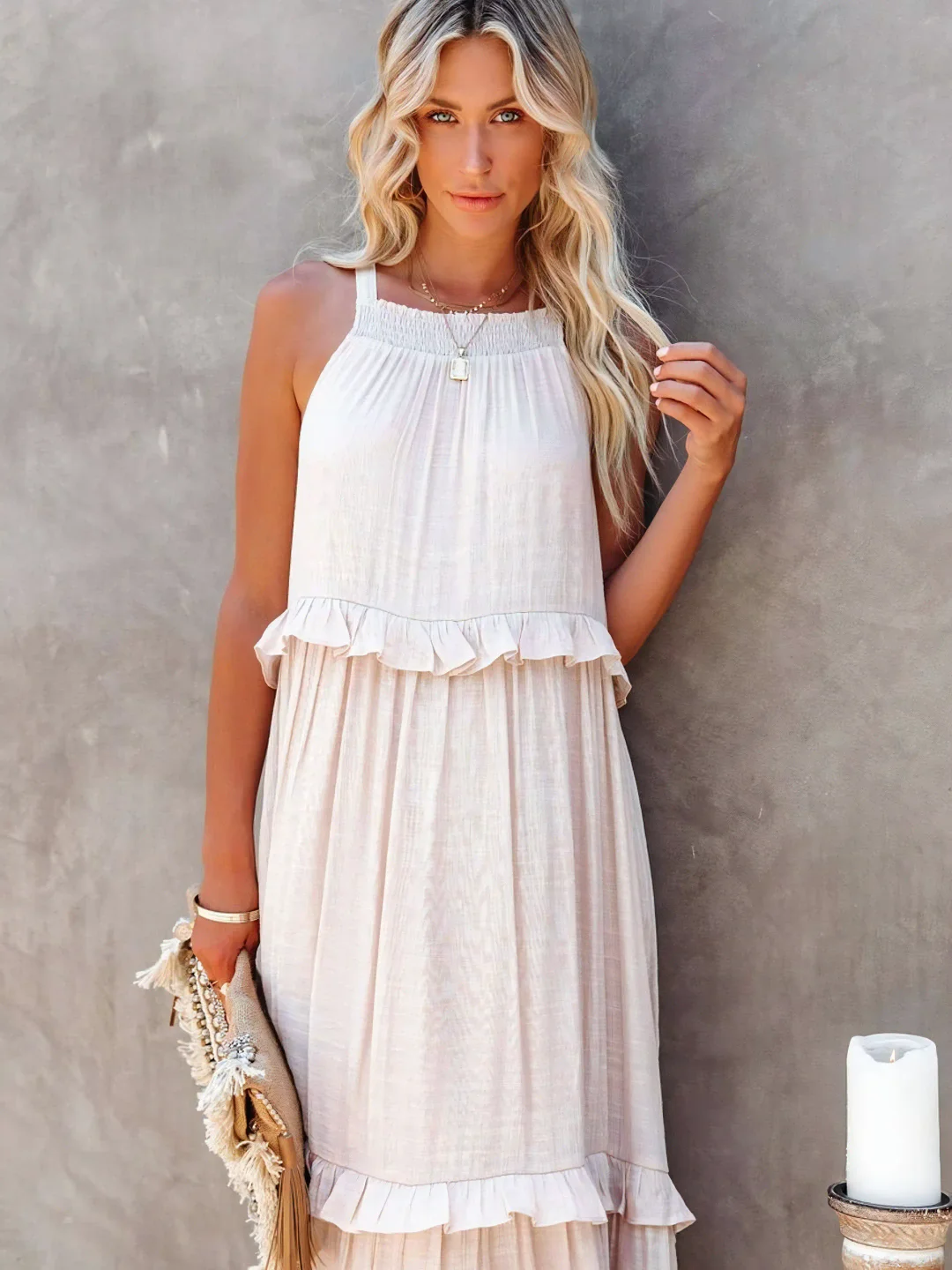 Dainty Tiered Ruffle Long Dress For Women | Lara
