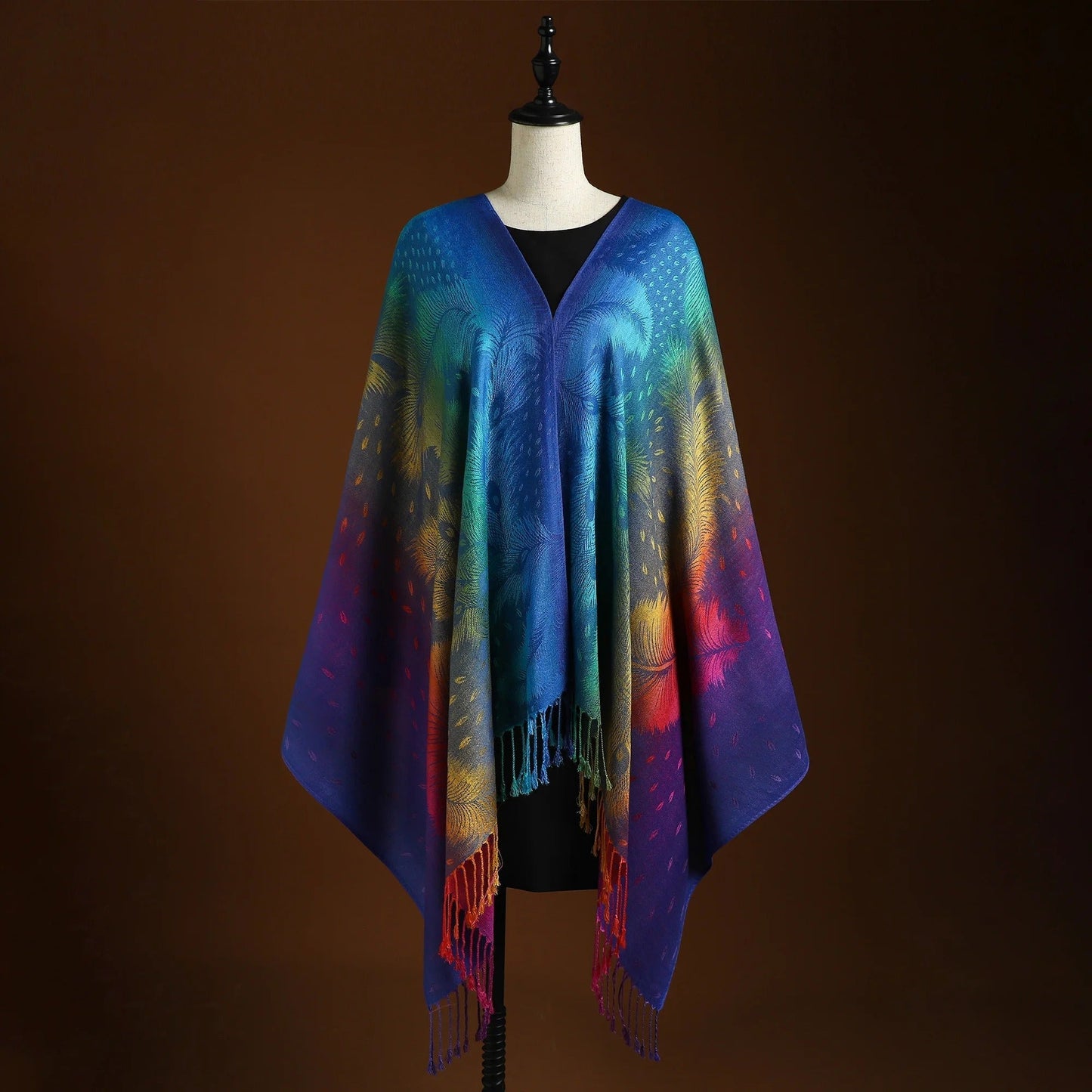 Geometric Gradient Fringe Wrap Scarf for Women | Elowen