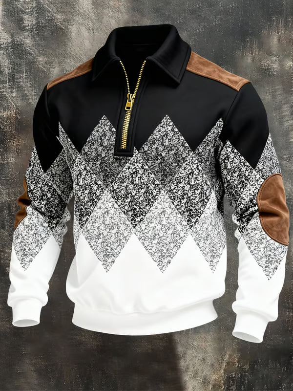 Luxurious Geometric Half Zip Sweater For Men | Renz