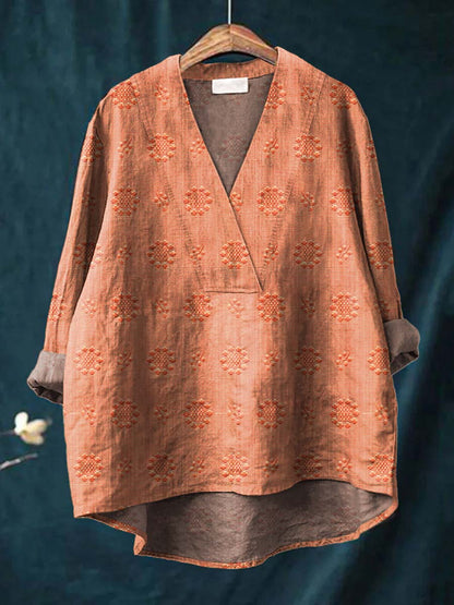 Philosophical Embroidered blouse with V-neck silhouette for women | Cara