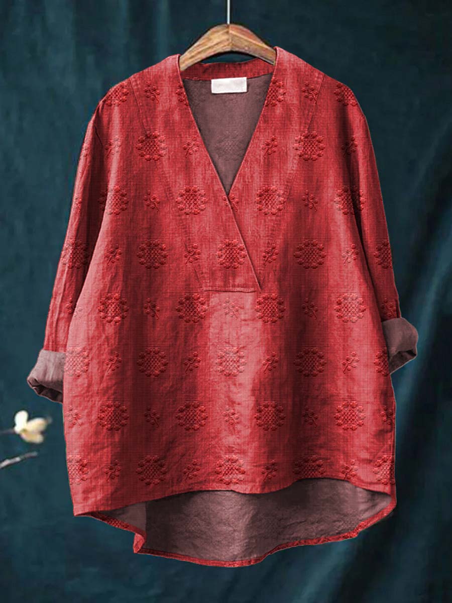 Philosophical Embroidered blouse with V-neck silhouette for women | Cara