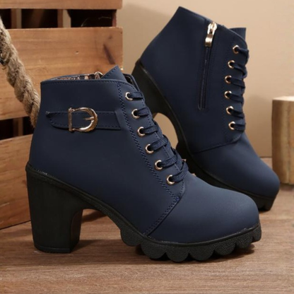 Riverside Lace Up Buckle Chunky Ankle Boots For Women | Elara
