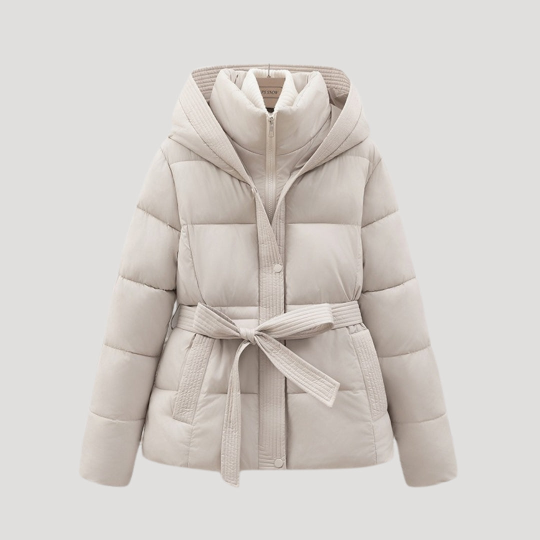 Valley Belted hooded puffer jacket for women | Elara
