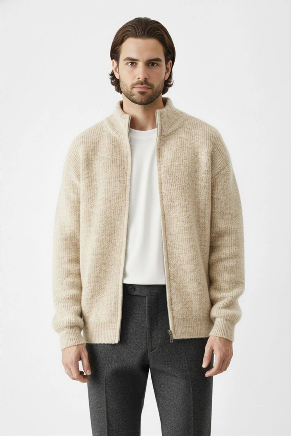 Uplifting Zip knit jumper with stand collar for men | Caurelle