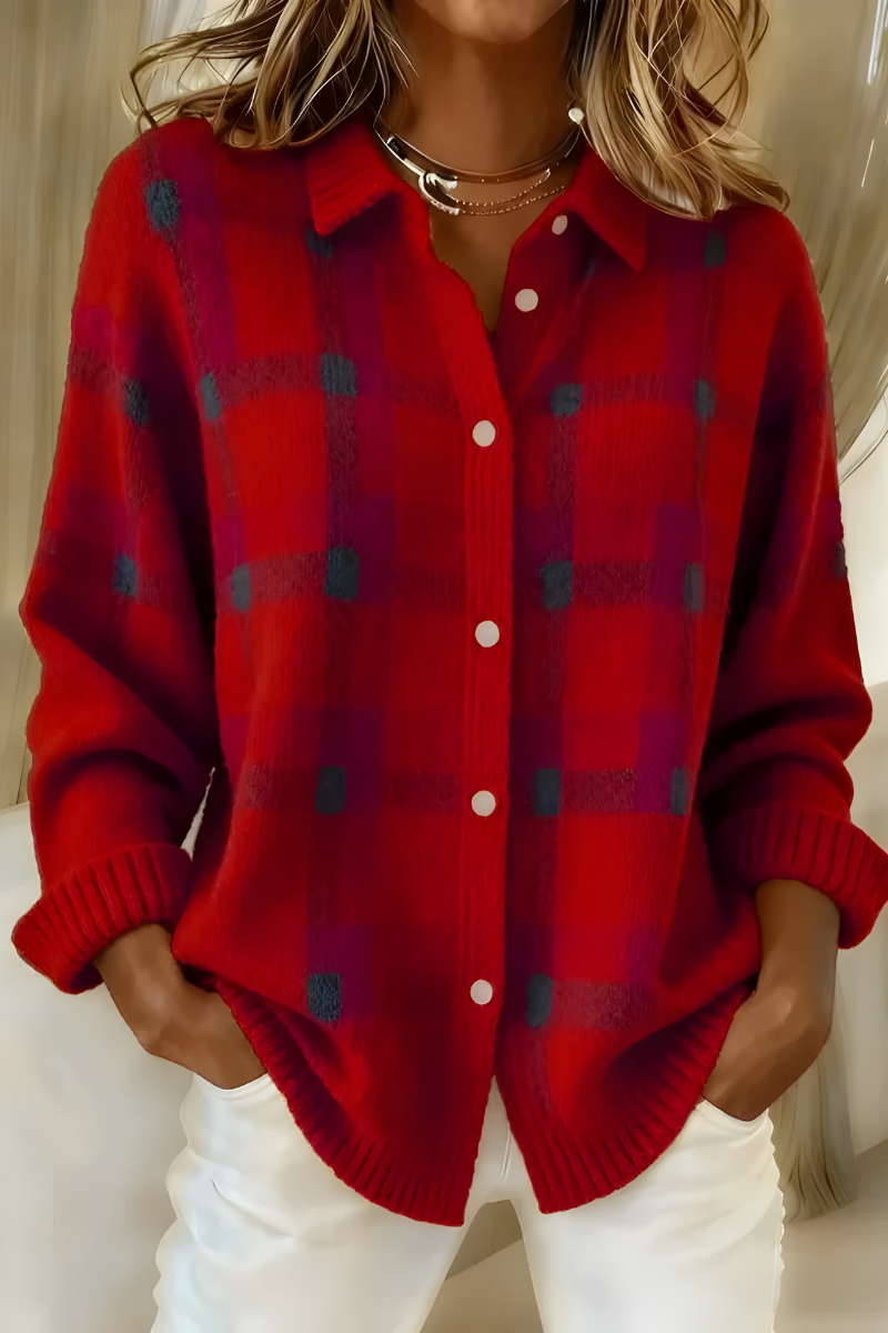 Botanical Plaid knit cardigan for women | Anna