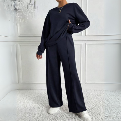 Slim Casual Long Sleeve Sweatshirt And High Waist Trousers Set For Women | Veloura