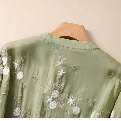 Conscious Embroidered Floral Button Blouse For Women | Liora