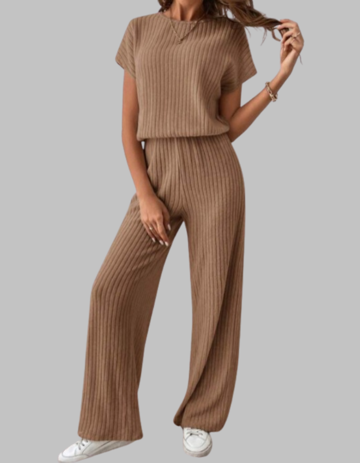 Selected Casual Short Sleeve Top And Trousers Set For Women | Elamirae
