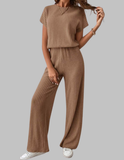 Selected Casual Short Sleeve Top And Trousers Set For Women | Elamirae
