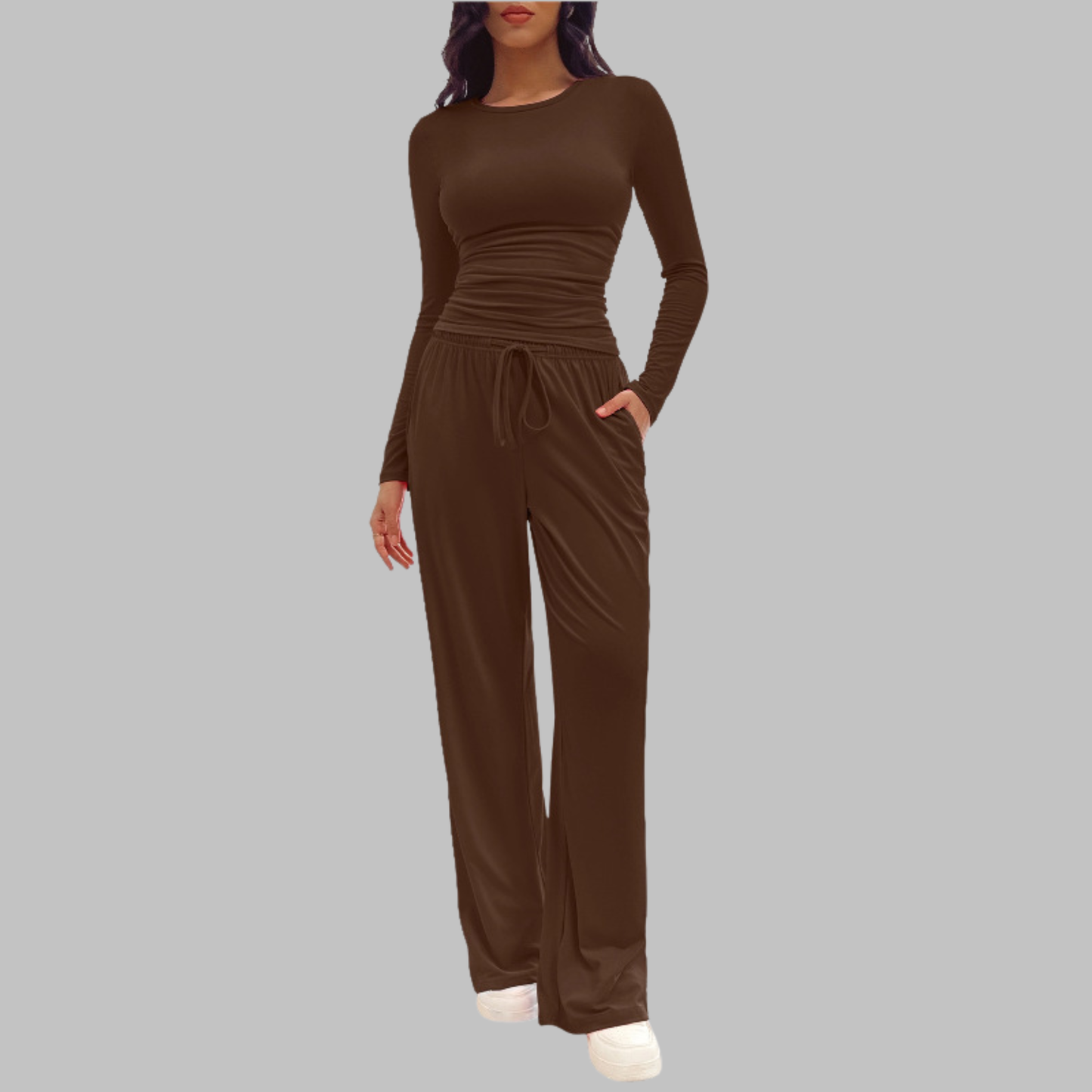Mayfair Casual Long Sleeve Top And Wide Leg Trousers Set For Women | Virella
