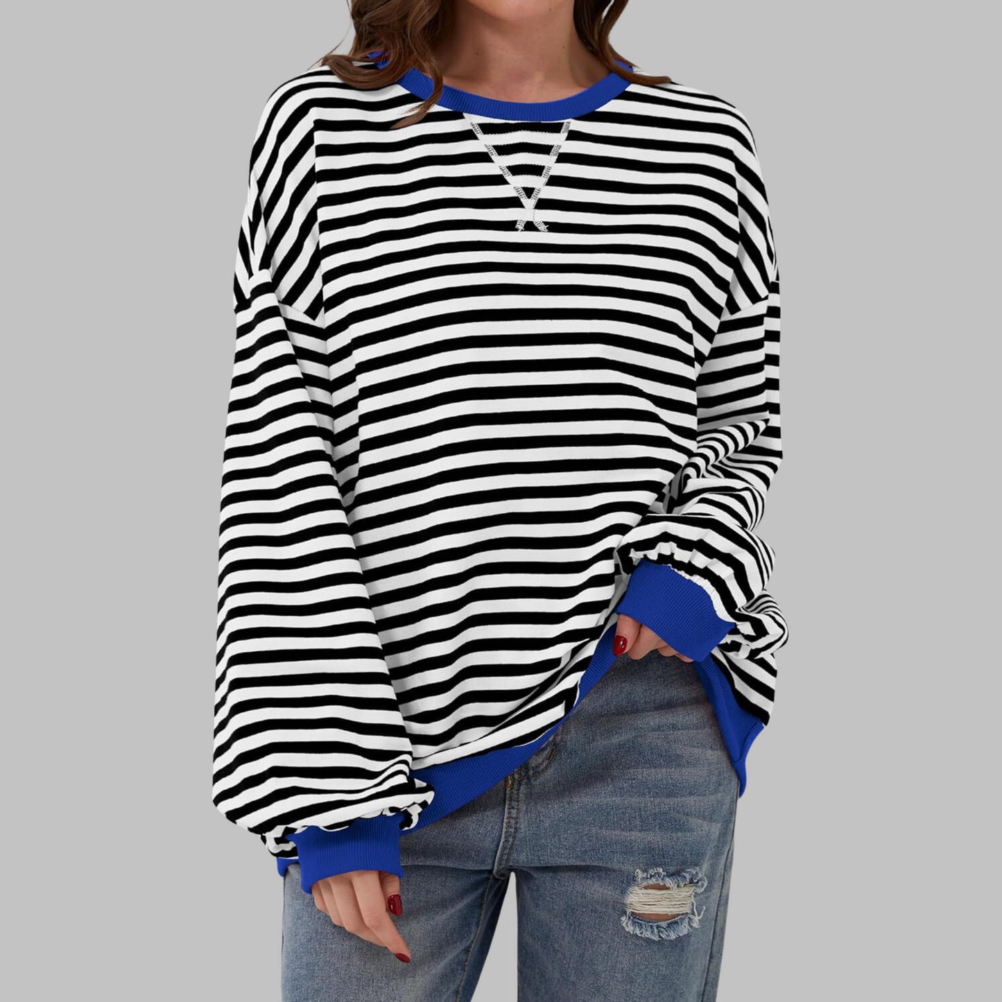 Heath Striped Long Sleeve Round Neck Sweatshirt For Women | Mila