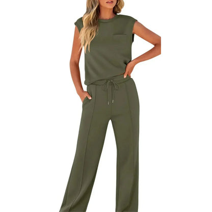 Marble Sleeveless Top And Wide Leg Trousers Set For Women | Eliana