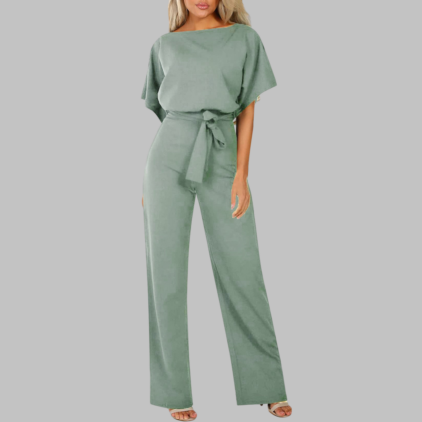 Muted Casual Tie Front Batwing Sleeve Jumpsuit For Women | Elanora