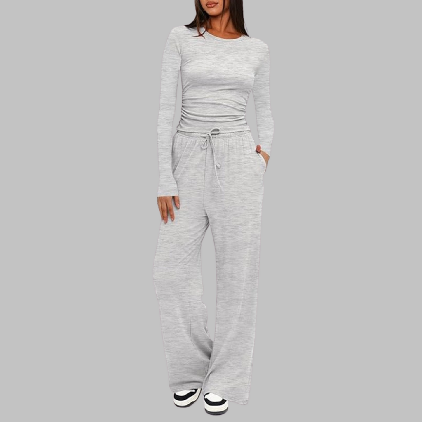 Hampstead Casual Long Sleeve Top And Wide Leg Trousers Set For Women | Eloria