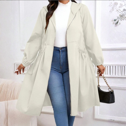 Draped Casual Drawstring Hooded Long Coat For Women | Elvarina