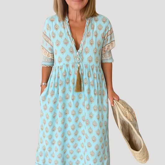 Harbor Boho midi dress with printed design for women | Liora