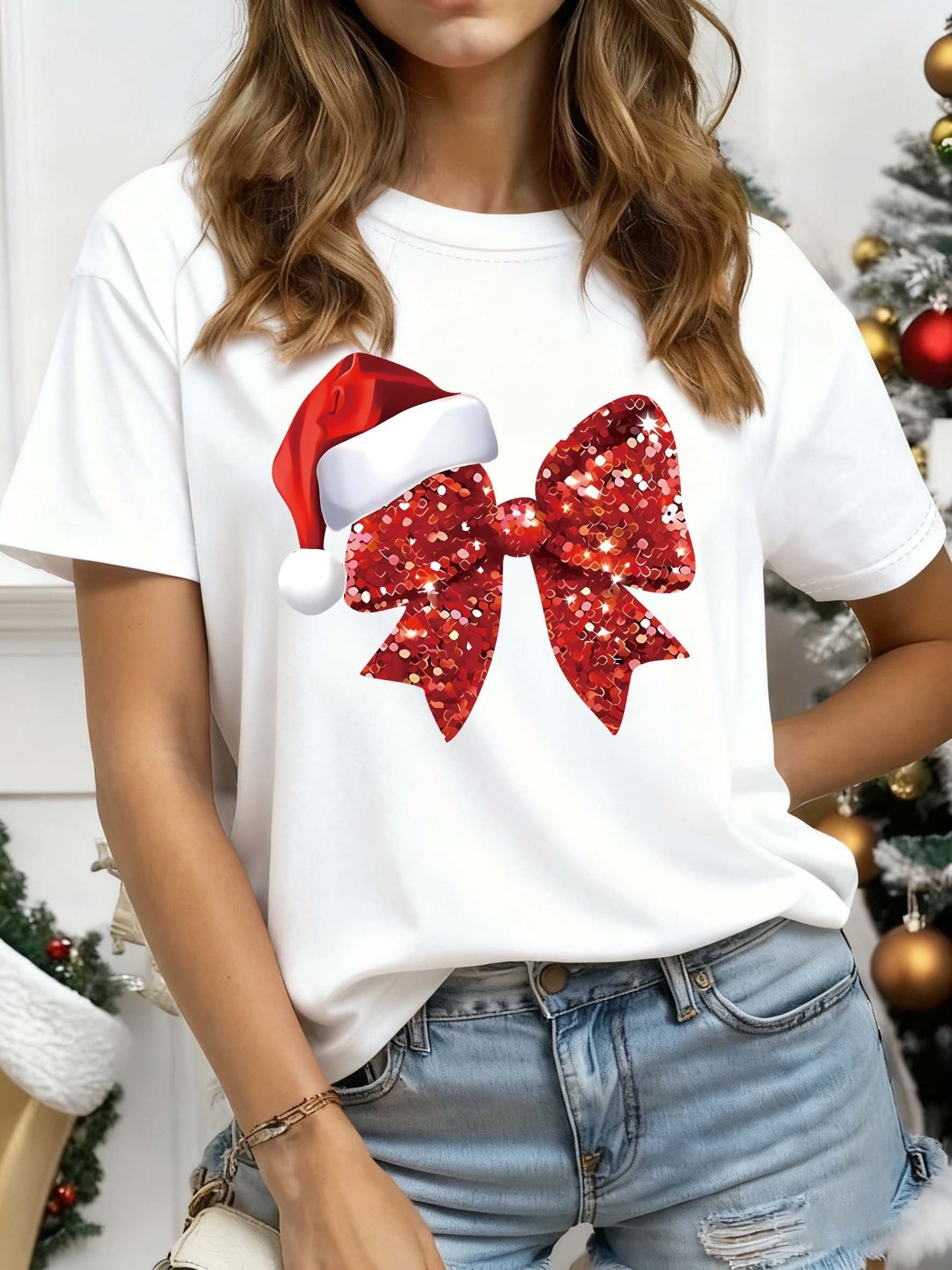 Gentle Festive blouse with round neckline and bow motif for women | Miralynn