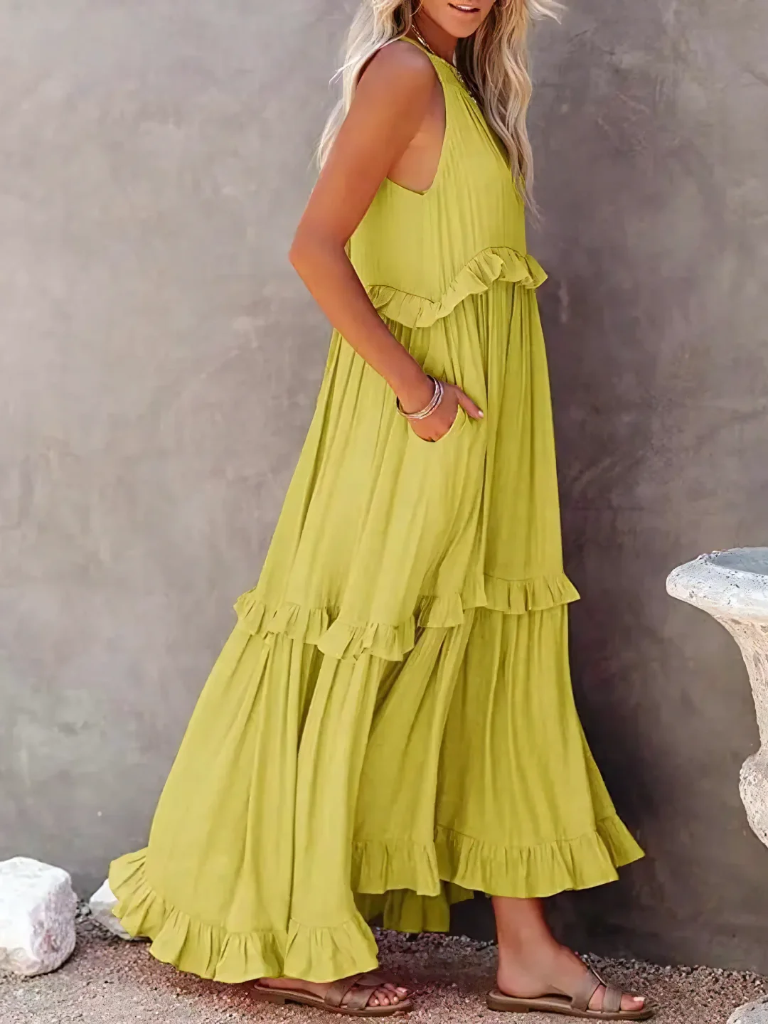Dainty Tiered Ruffle Long Dress For Women | Lara