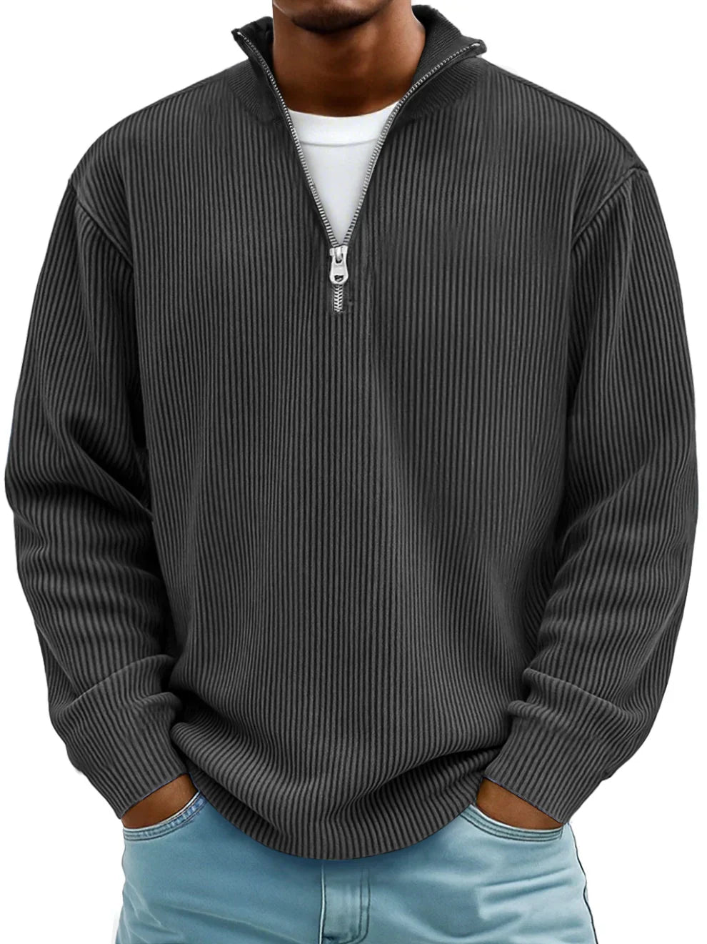 Continental Half Zip Ribbed Sweater For Men | Dario