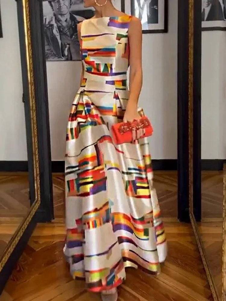 Bold Geometric Print Sleeveless Dress For Women | Isabel