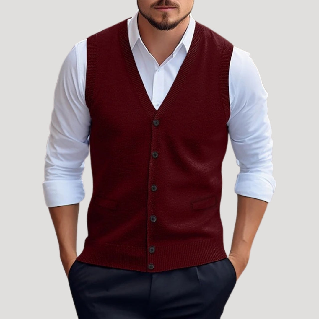 Seaside Knitted button-up waistcoat for men | Dorian