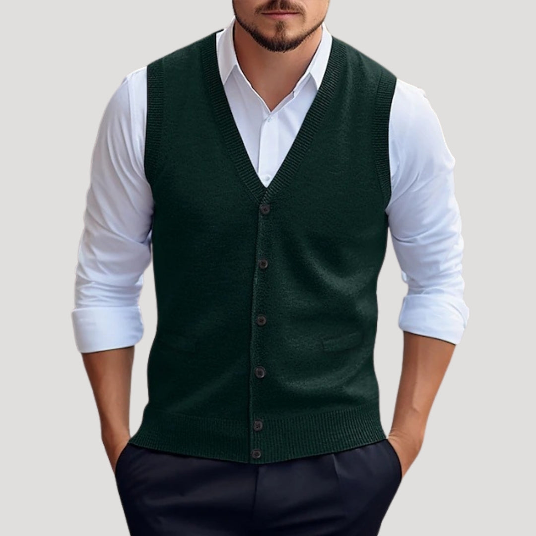 Seaside Knitted button-up waistcoat for men | Dorian