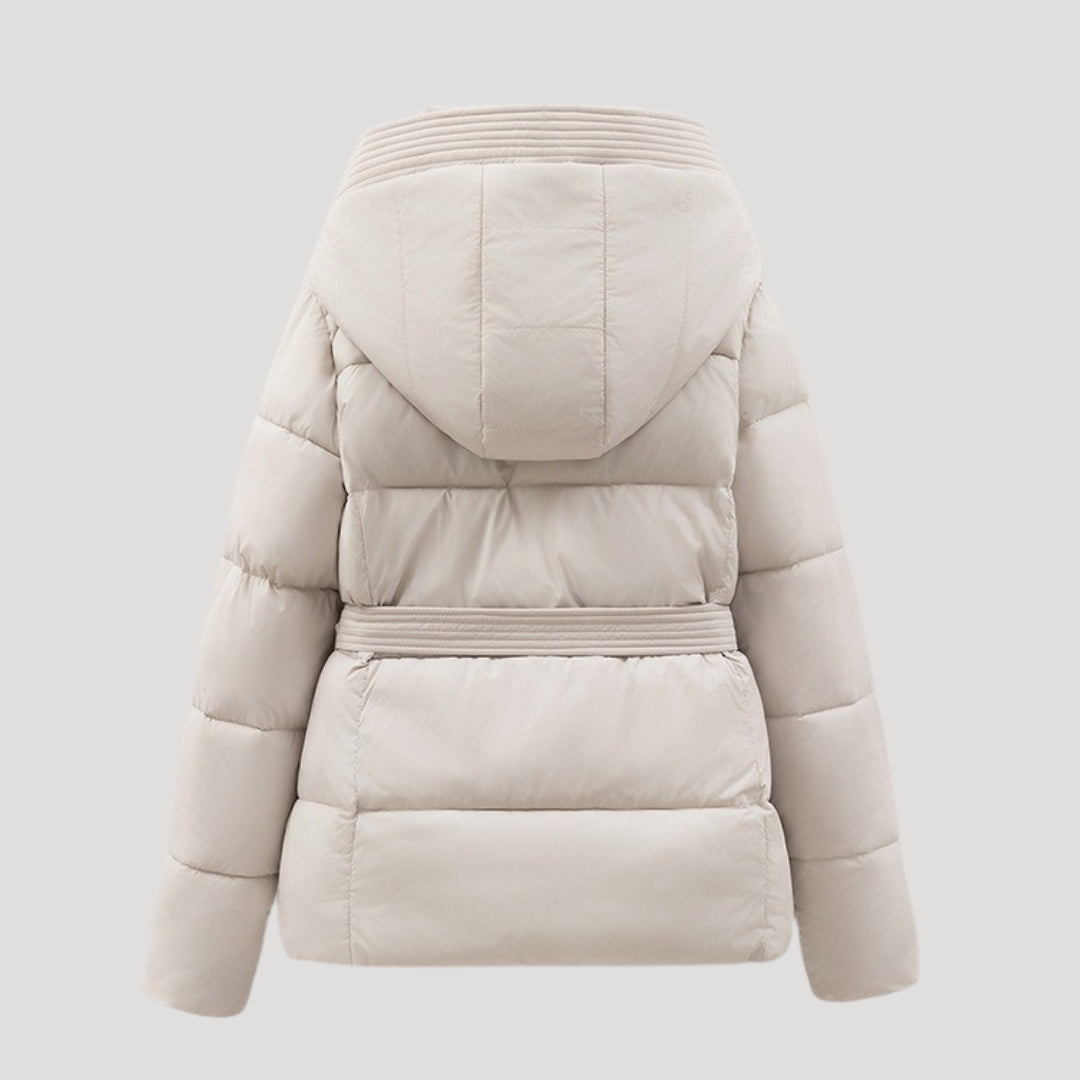 Valley Belted hooded puffer jacket for women | Elara