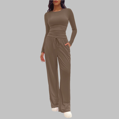 Mayfair Casual Long Sleeve Top And Wide Leg Trousers Set For Women | Virella