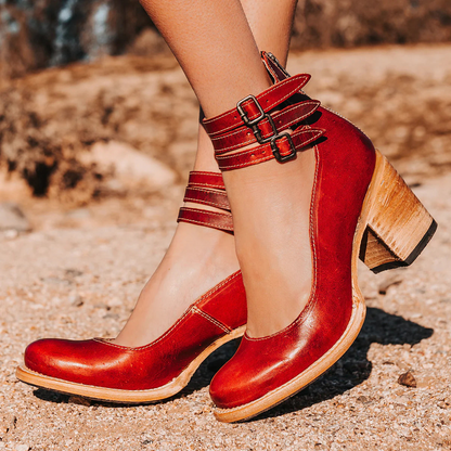 Whimsical Vintage Ankle Strap Block Heel Sandals For Women | Arletta