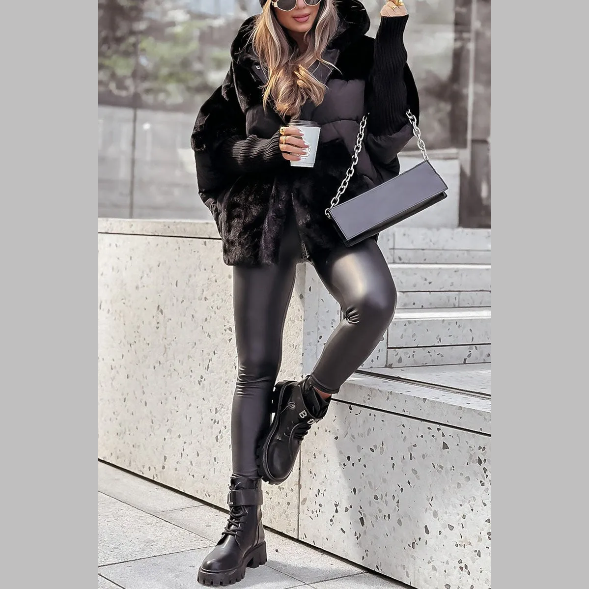 Cutting Oversized Hooded Puffer Jacket For Women | Elira