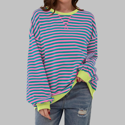 Heath Striped Long Sleeve Round Neck Sweatshirt For Women | Mila